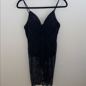 Lucy Wang Sequined Black Bodysuit Dress - Medium